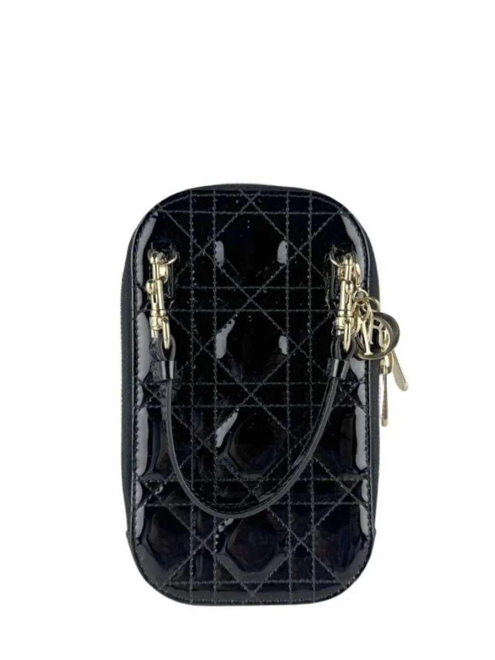 Christian Dior Phone Pouch Case Black/Gold Patent Leather/Metal